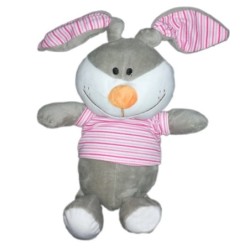 Peluche doudou lapin gris rayures rose FIZZY Lapi Choco 32 cm (20822)