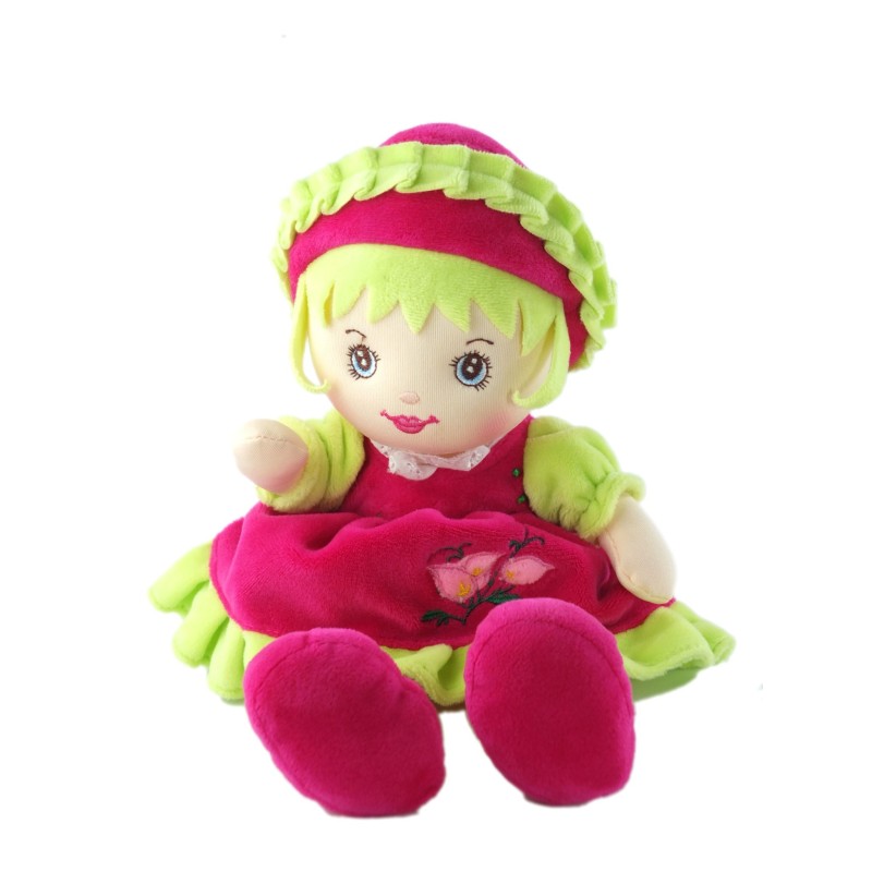 Doudou poupée rose fuschia vert Alice 30 cm Aguila de Oro Toys (19348)