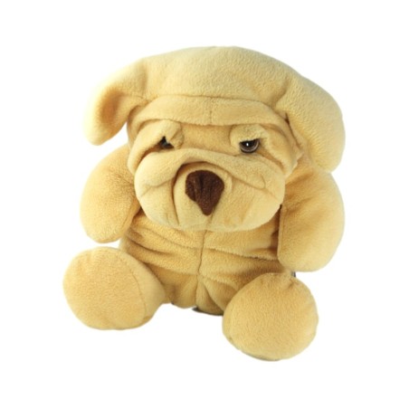 Peluche doudou chien jaune beige nez marron Sharpei Nounours 26 cm (19122)