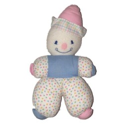 COROLLE Doudou clown Vintage Ancien blanc bleu chapreau rose 23 cm (25602)