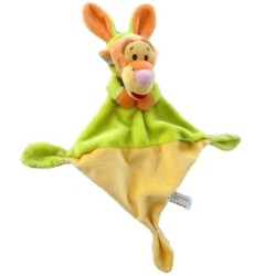 Doudou plat TIGROU - Vert Jaune - Capuche - Oreilles de lapin (19035)