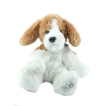 Peluche doudou chien blanc marron noir Russ Berrie Etoile spirale grises 25c m (18949)