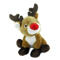 Peluche doudou Renne Cerf Elan Caribou marron nez rouge 22 cm Fizz (24704)