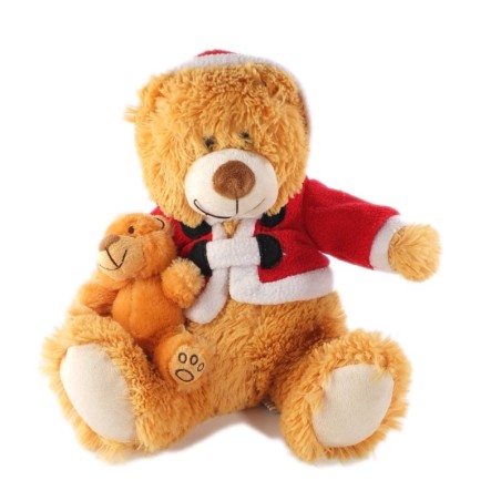 Doudou peluche OURS et son doudou FIZZY Manteau capuche 30 cm assis (20235)