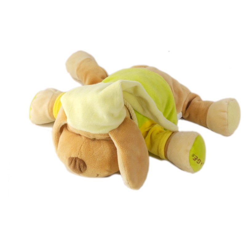 Doudou Peluche chien jaune vert Babiage Doodoo SANS BOITIER (26333)