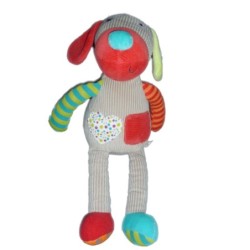 Doudou Peluche CHIEN Gris rouge Vert - EBULOBO - H 35 cm (13556)