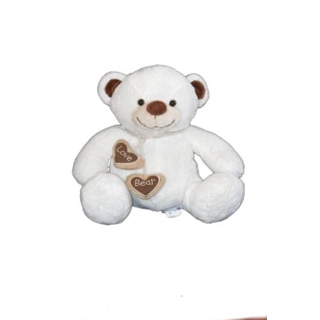 Peluche ours blanc marron Aubert coeurs Love Bear 28 cm (10031)