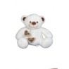 Peluche ours blanc marron Aubert coeurs Love Bear 28 cm (10031)