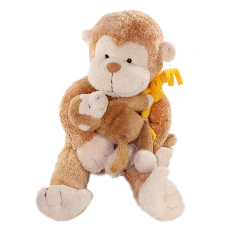 Peluche doudou Singe beige Bebe Echarpe jaune 36 cm MGM (26075)