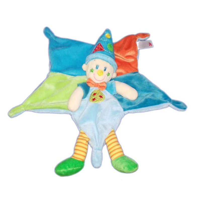 nicotoy-doudou-plat-lutin-clown-nicotoy-bleu-orange-vert-etoile-5798604 (17115)