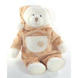 Peluche doudou Ours beige poche coeur 36 cm MGM (26096)