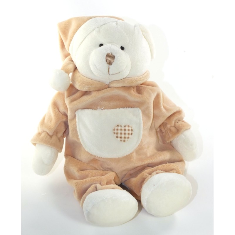Peluche doudou Ours beige poche coeur 36 cm MGM (26096)