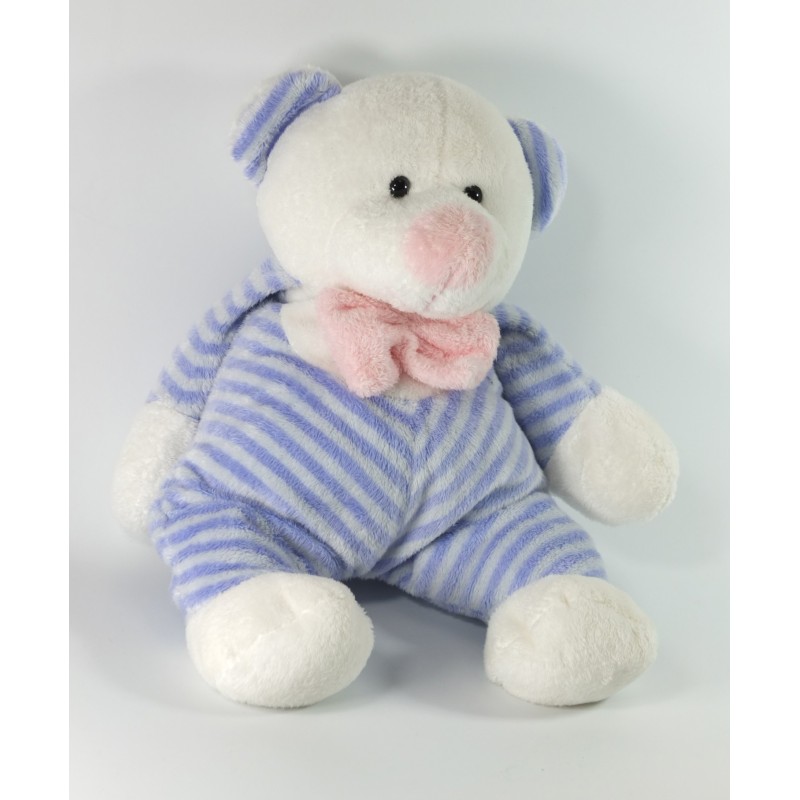 Peluche doudou ours blanc bleu rayures Altans Club 30 cm (19548)