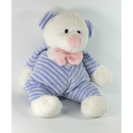 Peluche doudou ours blanc bleu rayures Altans Club 30 cm (19548)
