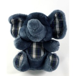 Ancienne peluche doudou Elephant bleu carreaux Nounours 22 cm (20661)