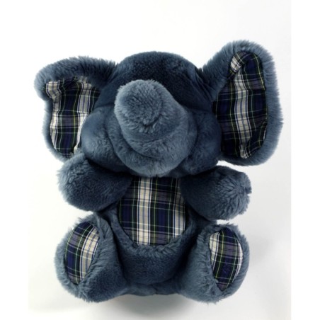 Ancienne peluche doudou Elephant bleu carreaux Nounours 22 cm (20661)