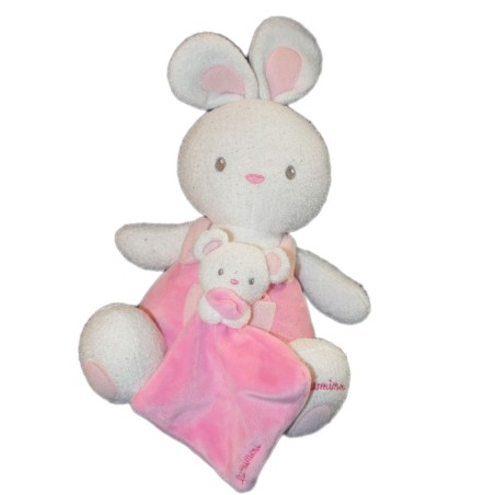 Doudou Luminou - Lapin Rose 32 cm et son bébé - Peluche Photoluminescente Sans Pile - Se Voit Dans Le Noir (11821)