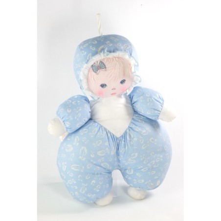 Doudou poupee tissu chiffon bleue Mundia 30 cm Motifs feuilles  (20925)