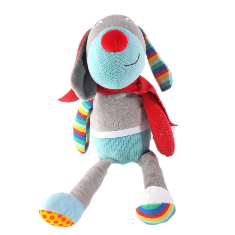 Peluche doudou Chien bleu gris cape rouge Ebulobo 36 cm (21138)
