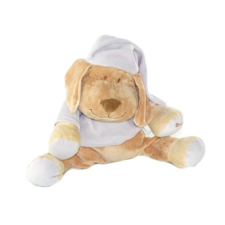 Peluche doudou chien mauve beige Doodoo Babiage  30 cm Boitier Musique et bruits Intra uterins (19497)