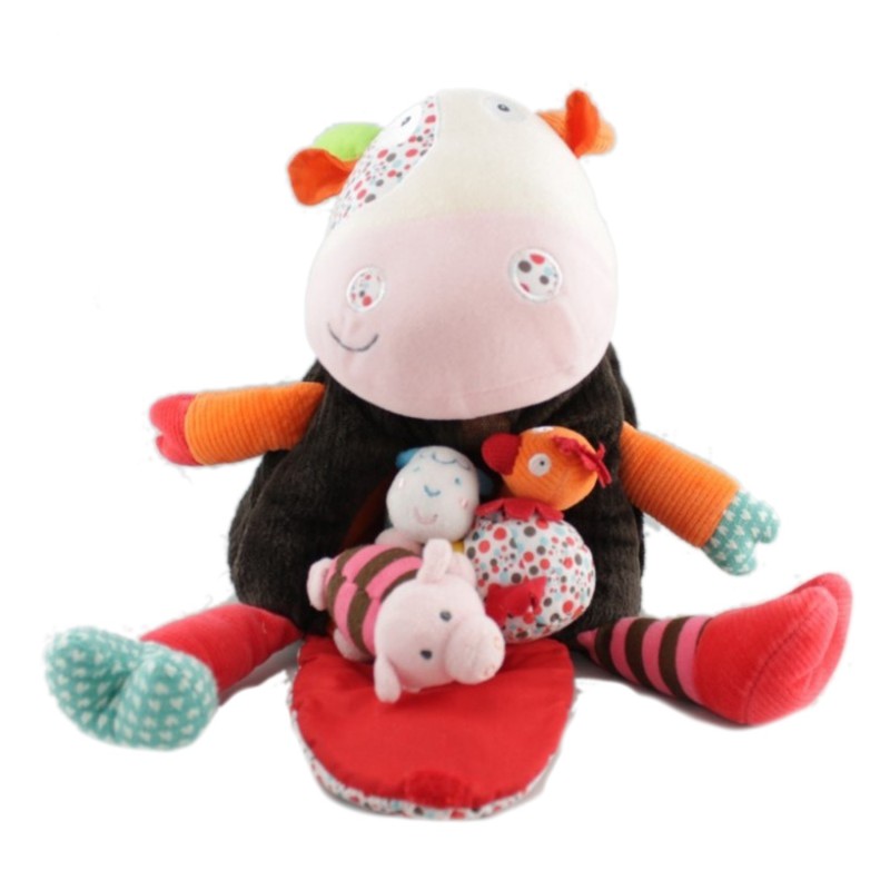 Peluche doudou d activite vache Ebulobo 38 cm et ses petits amis (21133)