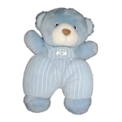 Peluche Doudou OURS bleu Calin et Bisou - Grelot - Silvertoys - H 27 cm (8685)
