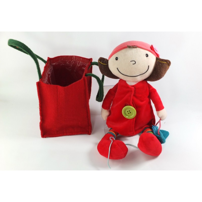 Doudou Poupee apprentissage activite eveil EBULOBO Oxybul Eveil et Jeux 35 cm sac a main (21113)