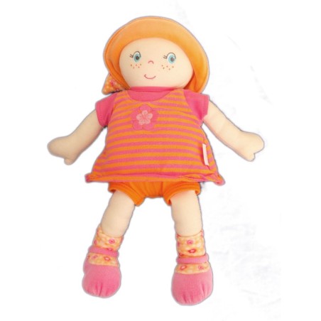 Doudou Poupée tissu COROLLE 2007 - Rose orange rayures Fleur - H 30 cm (6868)