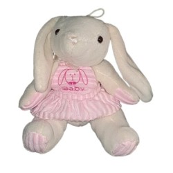 Doudou peluche Lapin blanc robe rose Baby Paul Import assis 24 cm (23581)