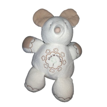 Doudou peluche Souris Blanc beige Reve de Nature 25 cm Mundia (23629)