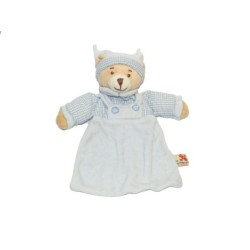 Doudou Ours bleu beige carreaux bonnet Nicotoy The Baby collection (27787)