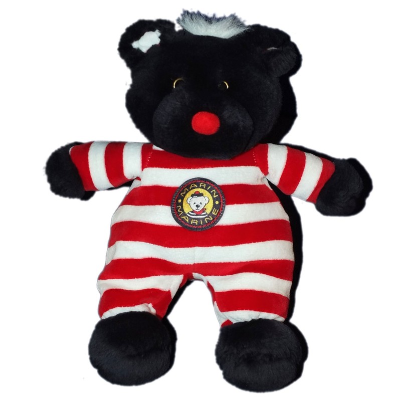 Doudou peluche Ours bleu marine rayures rouges blanc - Marin Marine Jemini  30 cm  (14206)