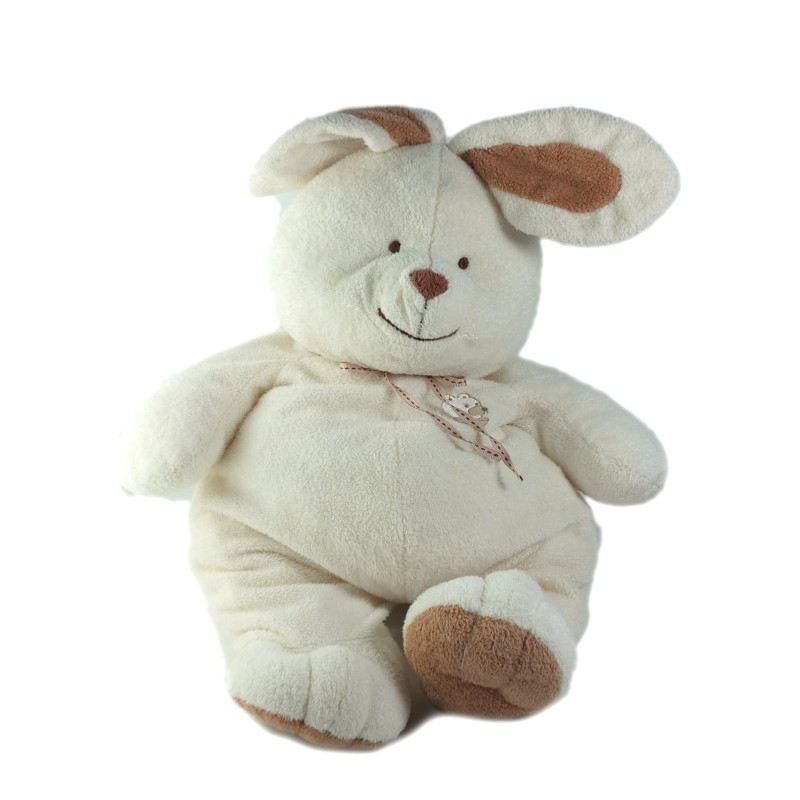 LASCAR Doudou peluche Lapin blanc beige marron 45 cm (25781)