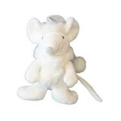 Peluche doudou SOURIS Blanche - LASCAR - Long bonnet gris - H 20 cm (6439)
