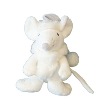 Peluche doudou SOURIS Blanche - LASCAR - Long bonnet gris - H 20 cm (6439)