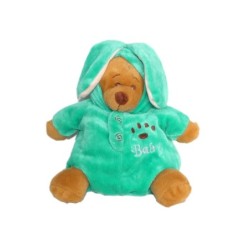 Doudou peluche ours marron déguisé Lapin bleu vert Turquoise Baby Pandoo 22 cm (6519)