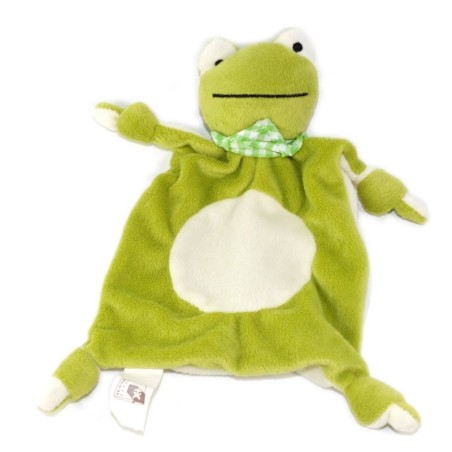 Doudou plat Grenouille verte Banque Populaire Les Petites Marie Foulard rayures (25921)