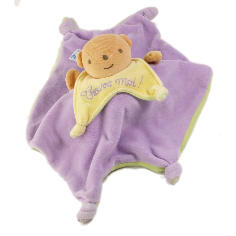 NOUNOURS Doudou reversible lapin ours vert mauve Trouve moi Cache moi (25817)