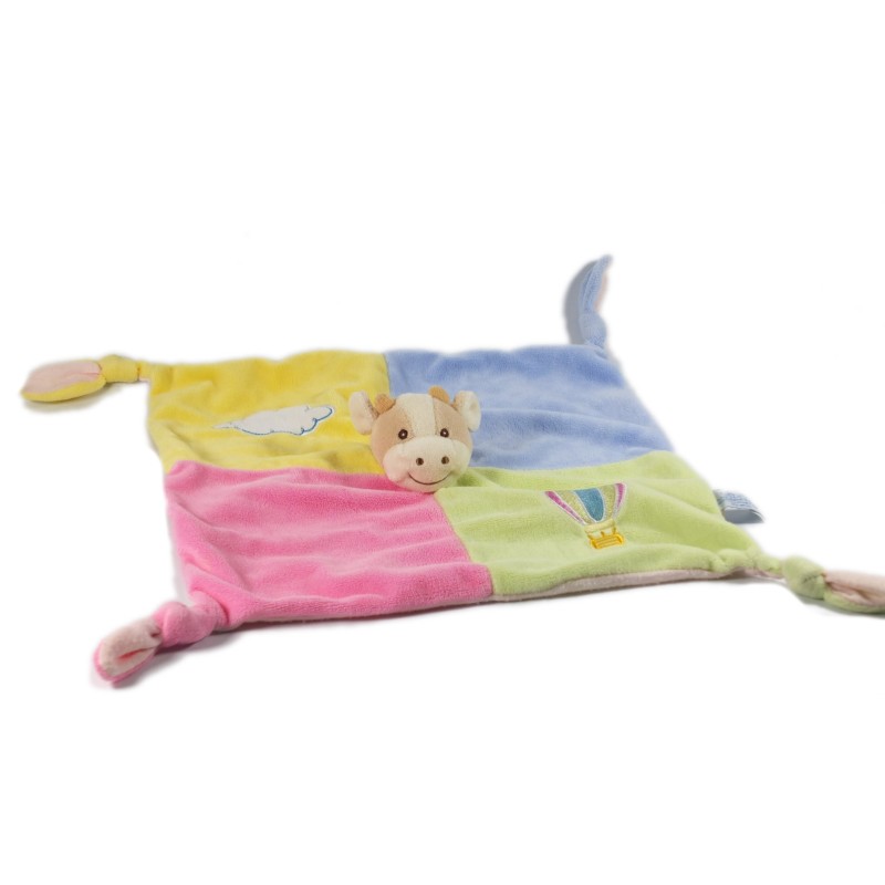 Doudou plat Vache bleu orange jaune vert GIPSY Nuage Montgolfiere (18279)