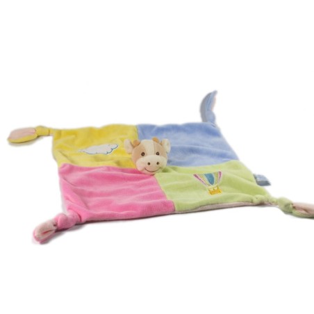Doudou plat Vache bleu orange jaune vert GIPSY Nuage Montgolfiere (18279)