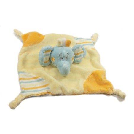 Doudou plat éléphant bleu jaune orange Kimbaloo La Halle (18122)