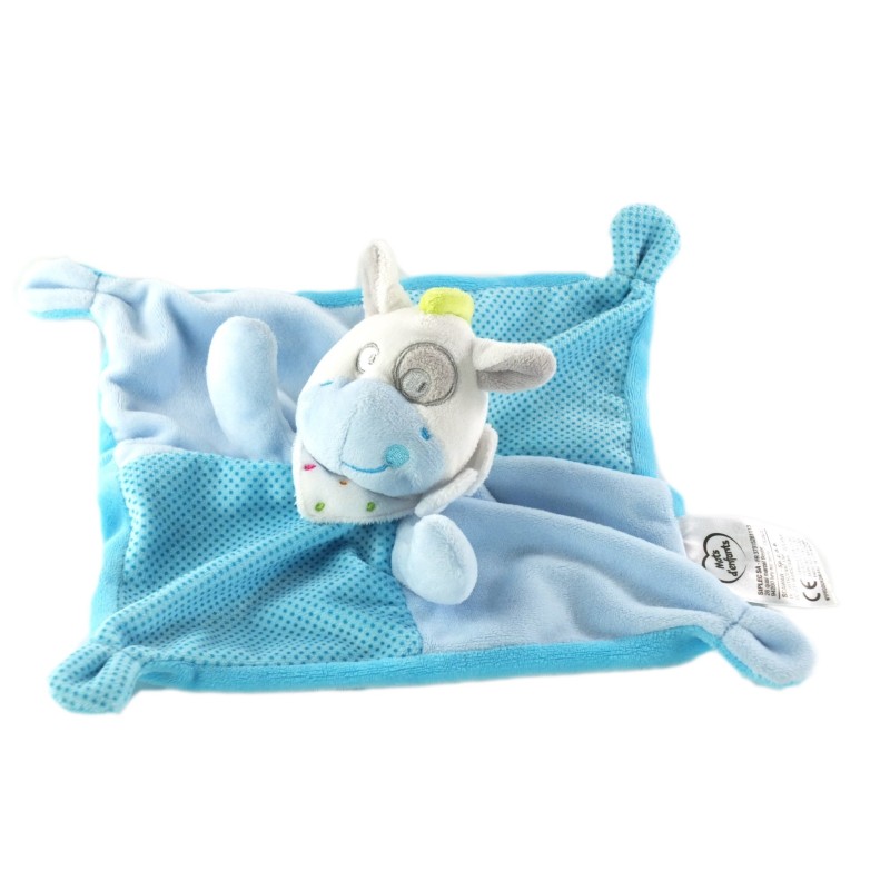 Doudou plat vache cheval poney Ane bleu Mots d'Enfants (19067)
