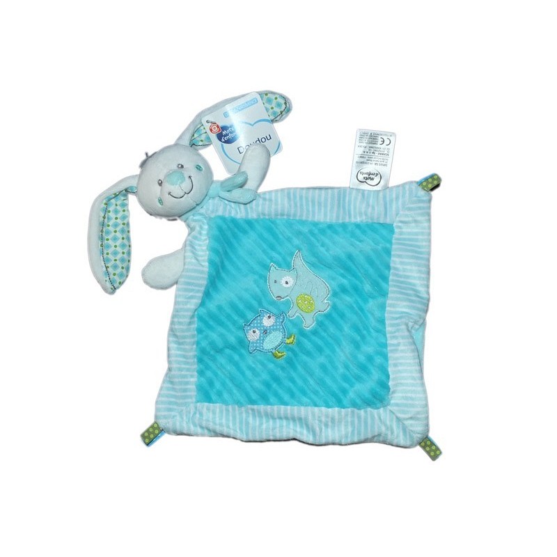 doudou-plat-lapin-blanc-bleu-hibou-renard-mots-d-enfants-neuf-etiq (16709)