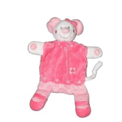Nicotoy Doudou plat Souris rose Fleur brodee Nicotoy (15504)