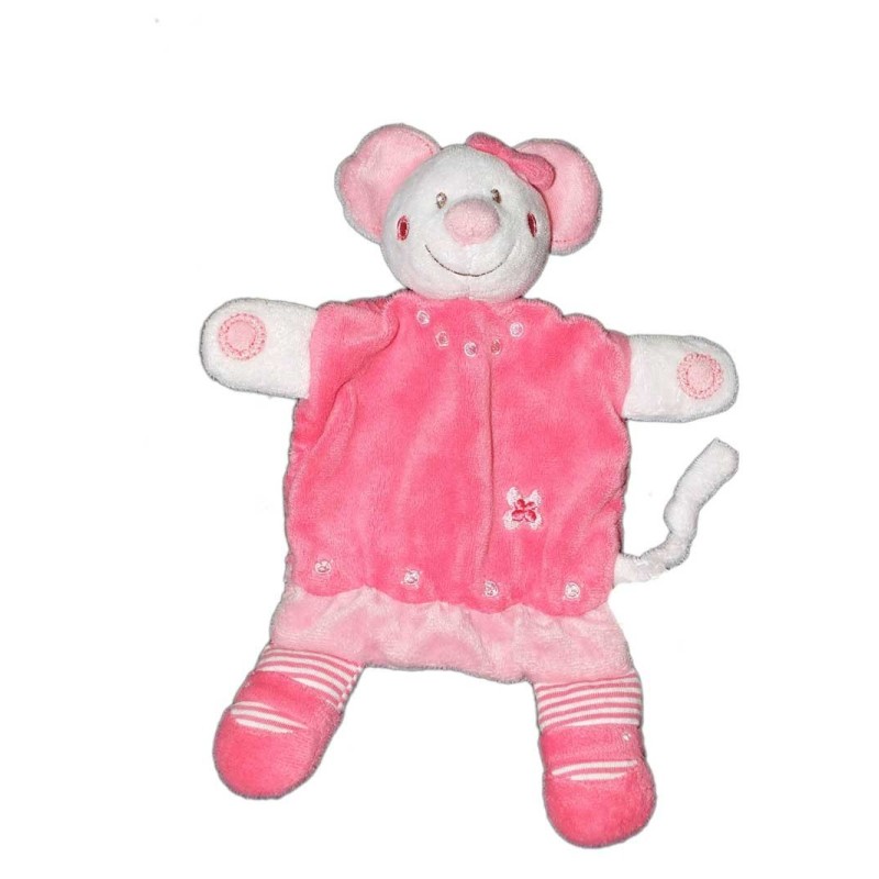 Nicotoy Doudou plat Souris rose Fleur brodee Nicotoy (15504)