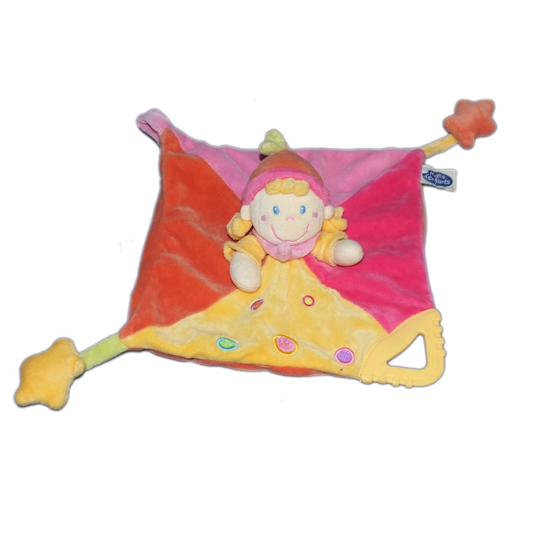Doudou plat Lutin Rose Jaune MOTS D'ENFANTS Attache Tetine Anneau Dentition (12539)