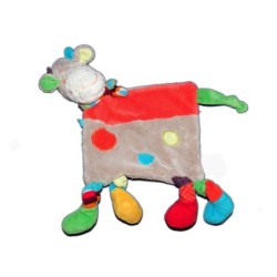 Doudou plat VACHE Girafe MOTS D'ENFANTS Siplec Gris Ronds bleu rouge verts (20262)