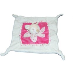 Doudou plat Faon Biche blanc rose Kimbaloo La Halle 4 noeuds Fleur (14591)