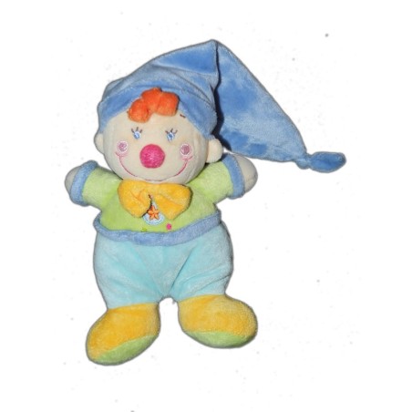 Doudou CLOWN bleu vert bonnet Etoile - MGM - NICOTOY - 18 cm (12678)