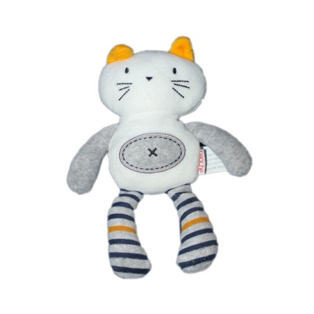 Doudou Chat blanc gris Brioche H 25 cm La Halle (12868)